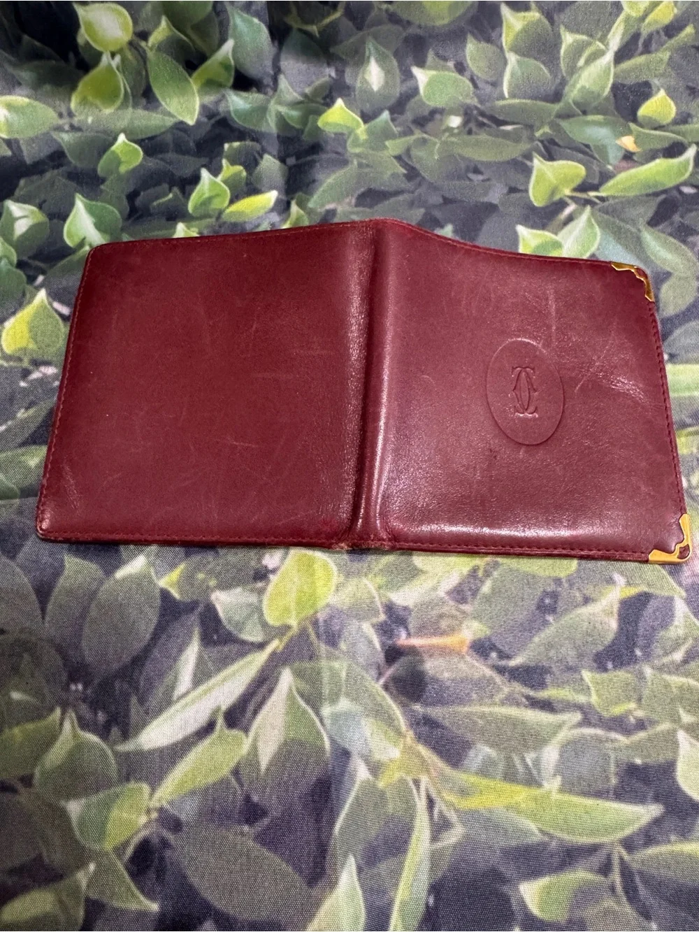 Cartier Men's Leather Bifold Wallet - Burgundy with Gold Accents
